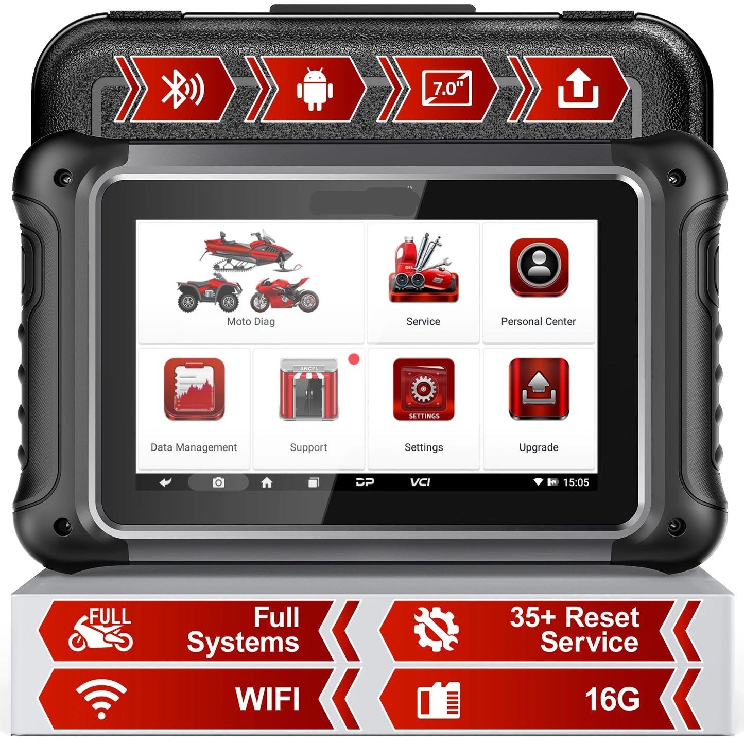 Motorfietsscanner – Diagnoseapparaat – Foutcode Lezer – Service Reset – 7-Inch Touchscreen – WiFi Updates