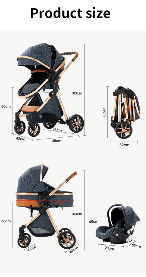 Kinderwagen - 3-in-1 – Lichtgewicht & Opvouwbaar – Verstelbaar Zitje – Veilig & Comfortabel – Hoog Landschap Babywagen - Wit