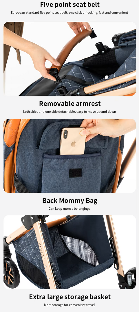 Kinderwagen - 3-in-1 – Lichtgewicht & Opvouwbaar – Verstelbaar Zitje – Veilig & Comfortabel – Hoog Landschap Babywagen - Wit