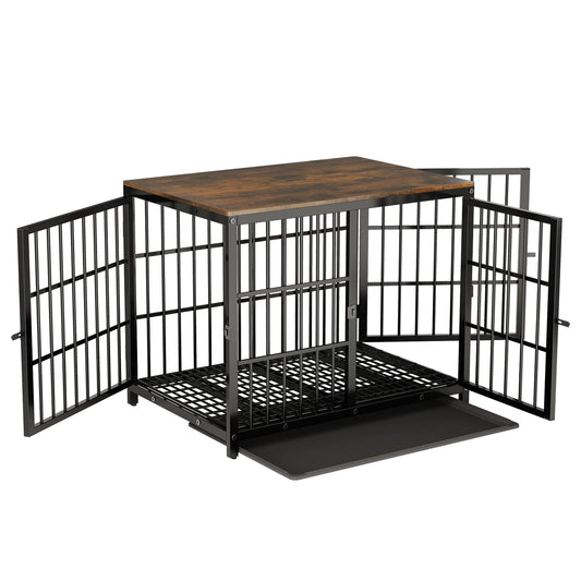Hondenbench – Hondenkooi – Hondenhok – Hondenkennel – Medium Zwart – Met Metalen Frame – Uitneembare Tray - QUORE