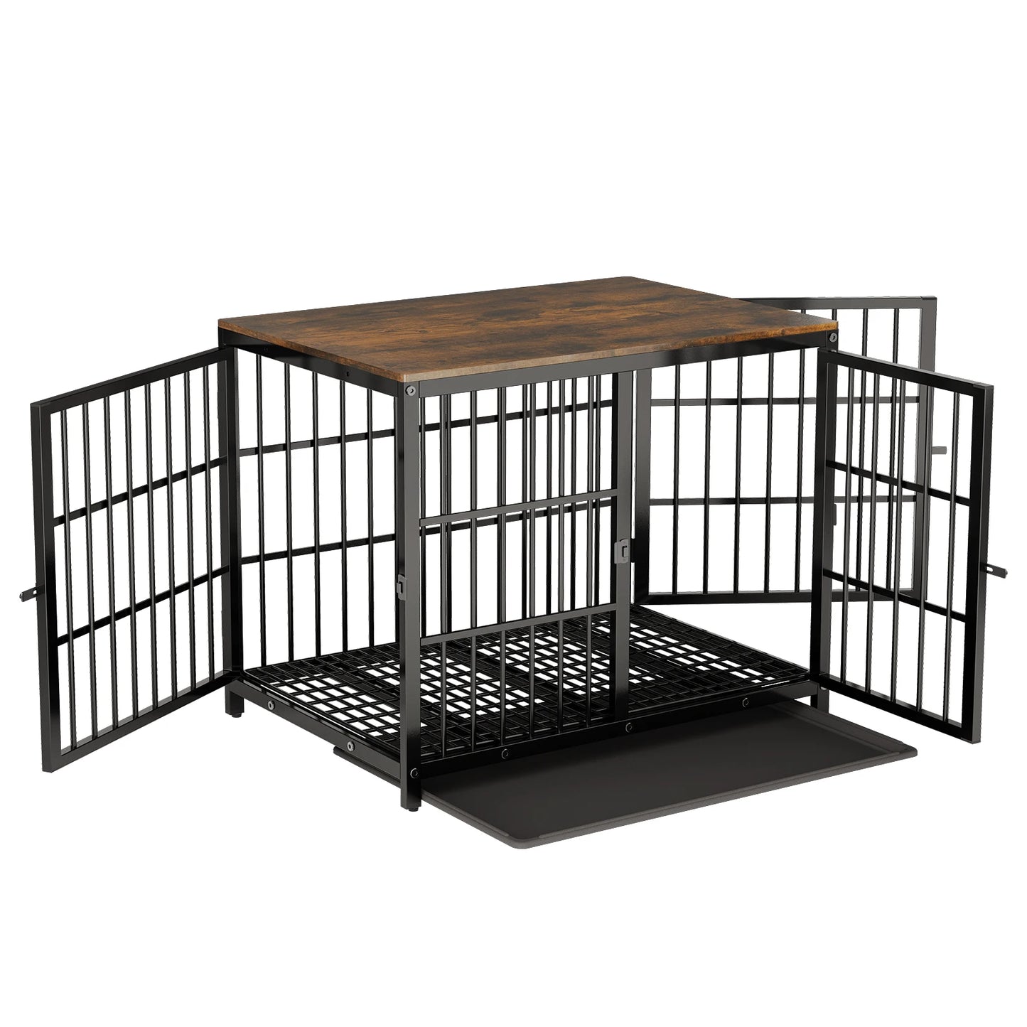 Hondenbench – Hondenkooi – Hondenrek – Hondenhok – Hondenmand – Zwart XL – Robuust Metaal En Hout – Drie Deuren Met Uitneembare Bodemlade - QUORE