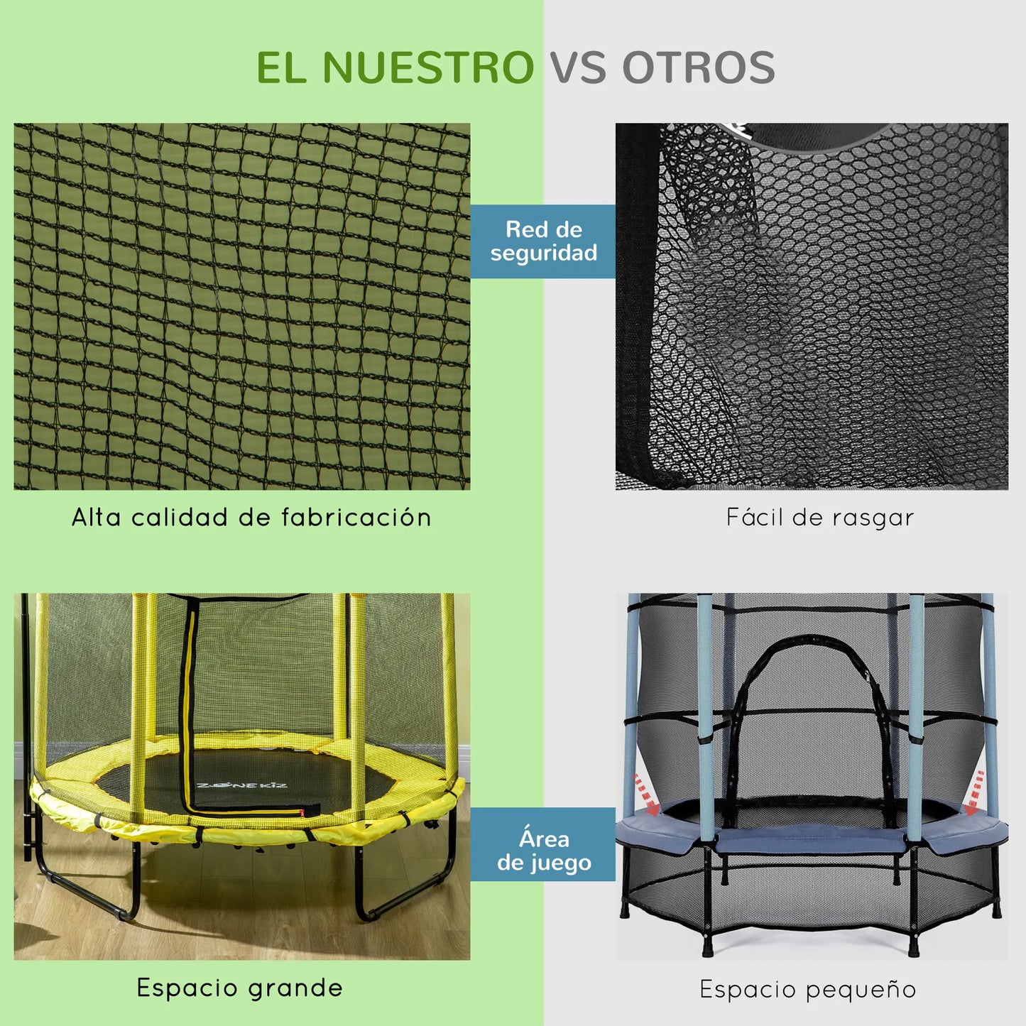 Kindertrek Trampoline Ø 140x120-140 cm met Veiligheidsnet - Schokdempers - Verstelbare Handgreep - Geschikt voor Binnen en Buiten - Geel