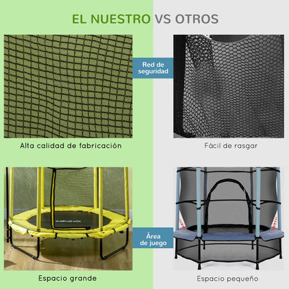 Kindertrek Trampoline Ø 140x120-140 cm met Veiligheidsnet - Schokdempers - Verstelbare Handgreep - Geschikt voor Binnen en Buiten - Geel