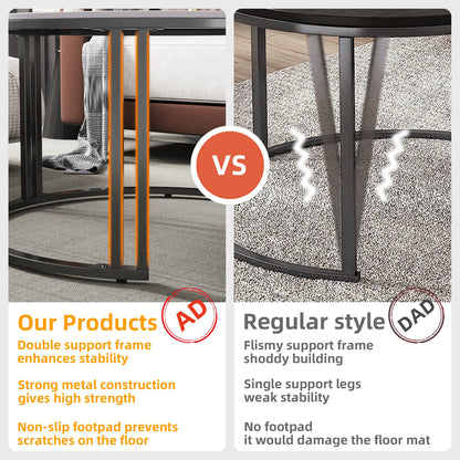 Salontafel Set – Bijzettafel – Nestbare Tafels – Woonkamertafel – Sintersteen Blad – Stevig Metalen Frame - Wit - QUORE