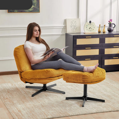Relaxstoel - Schommelstoel - Fauteuil - Loungestoel - Moderne Vouwbare Accent Stoel -  360° Draaibaar Tufted Luil stoel - met Dikke Kussen en Ottoman voor Woonkamer - Chocolade