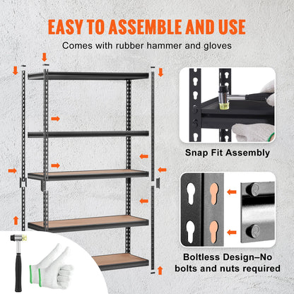 Opslagrek Metaal - Metalen Stellingkast - 5 Laags - Heavy Duty - Verstelbare Planken - Industriële Opbergrek - Voor Garage - Keuken - Magazijn - 12 x 30 x 60inch - QUORE