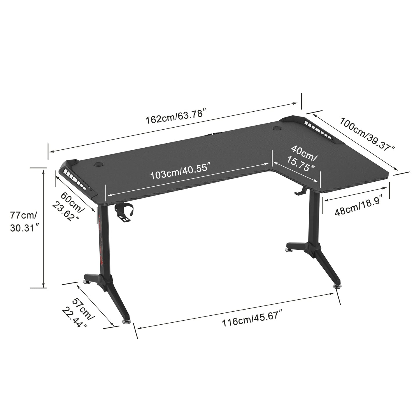 Laptop Computer Bureau - Groot Staand Bureau - Studeer Bureau - Laptop Tafel - Werkstation - Gaming Tafel - L Vorm - Rechts - 60 Inch - Zwart - QUORE