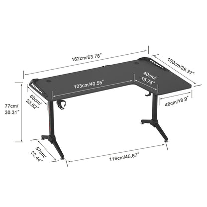 Laptop Computer Bureau - Groot Staand Bureau - Studeer Bureau - Laptop Tafel - Werkstation - Gaming Tafel - L Vorm - Rechts - 60 Inch - Zwart - QUORE