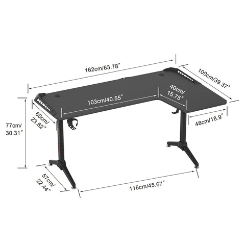 Laptop Computer Bureau - Groot Staand Bureau - Studeer Bureau - Laptop Tafel - Werkstation - Gaming Tafel - L Vorm - Links - 60 Inch - Zwart