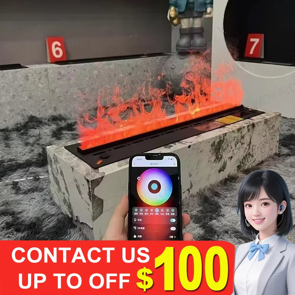 3D Water Electric Fireplace Remote Control APP Mist Fireplace Embedded Realistic Mist Flame Interior Decoration Steam Fireplace