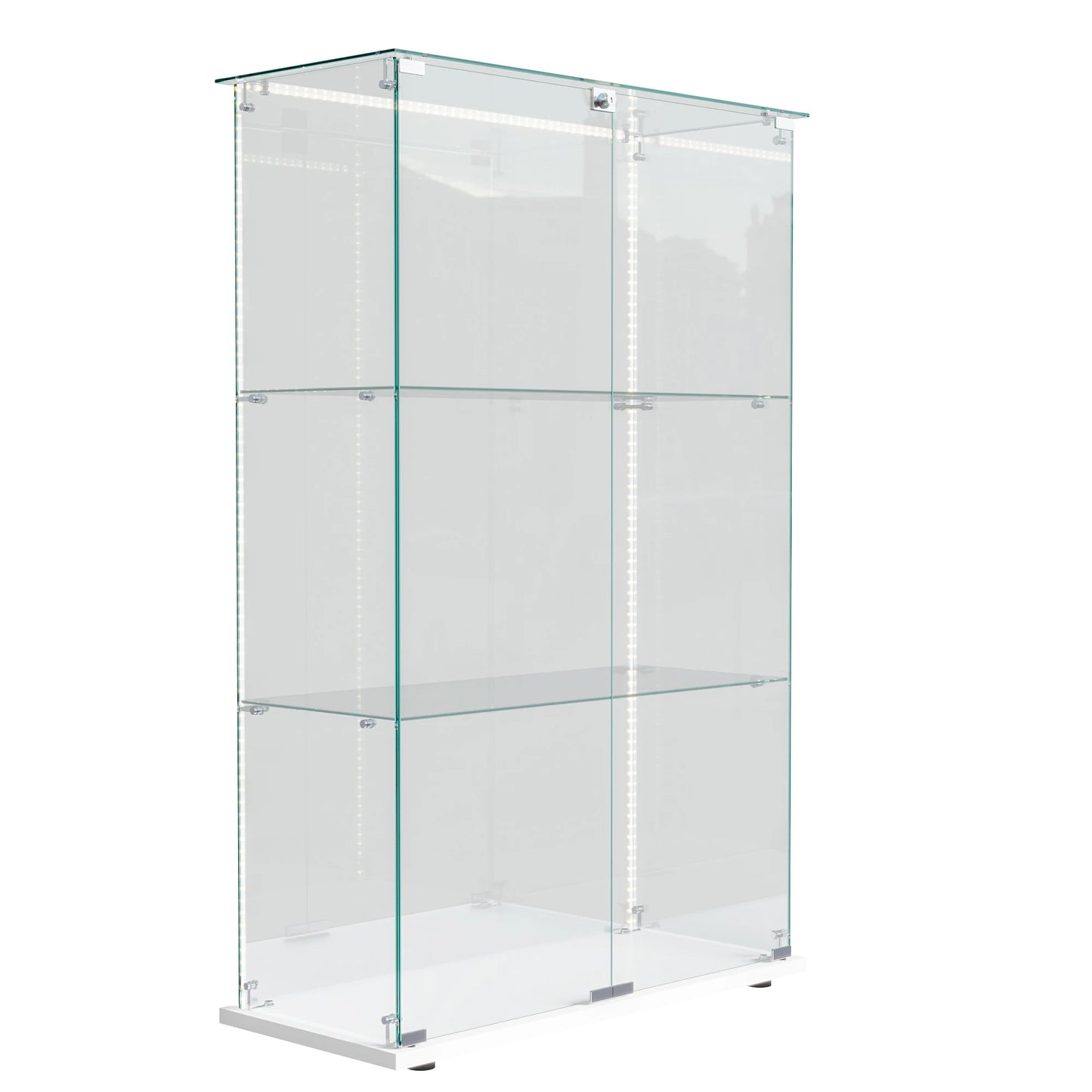 Comanlai 3-shelf Glass Display Cabinet,Display Case with Multi-color LED Lights and Lockable Door,78.5x35x123cm