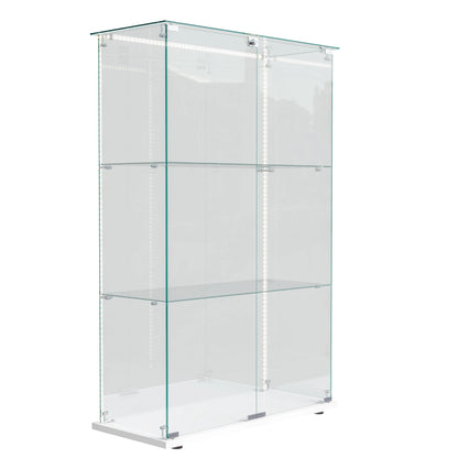 Comanlai 3-shelf Glass Display Cabinet,Display Case with Multi-color LED Lights and Lockable Door,78.5x35x123cm