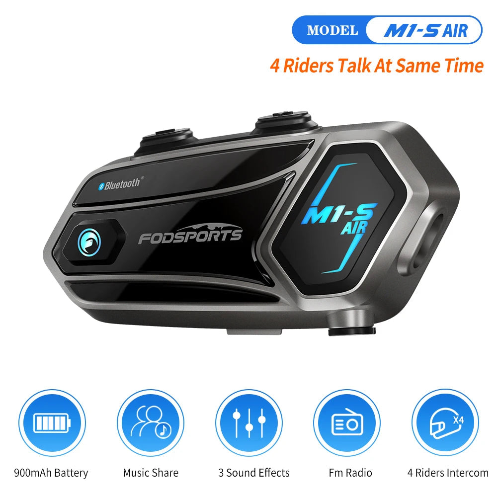 Motorfietsintercom - Helmintercom - MotorfietshelmHeadset - Bluetooth Helmintercom - Helm - Motorfietsaccessoires - 4 bestuurders - 1000m - voor muziek delen, FM-radio - QUORE