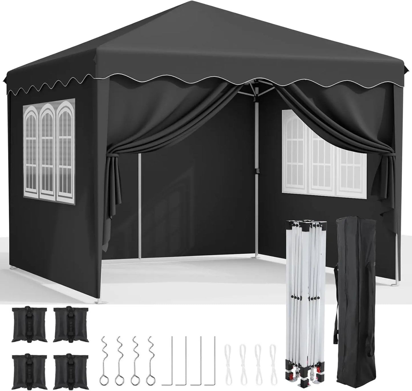 Partytent - Tent - Partytent Opvouwbaar - Pop up Tent - Pop-Up Partytent met Zijwanden - 3x3m - Verstelbare Hoogte, Ramen & Wieltas - Zwart