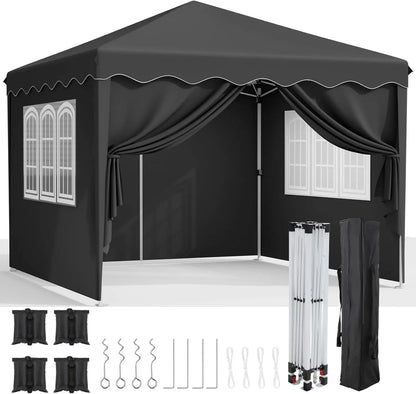 Partytent - Tent - Partytent Opvouwbaar - Pop up Tent - Pop-Up Partytent met Zijwanden - 3x3m - Verstelbare Hoogte, Ramen & Wieltas - Zwart