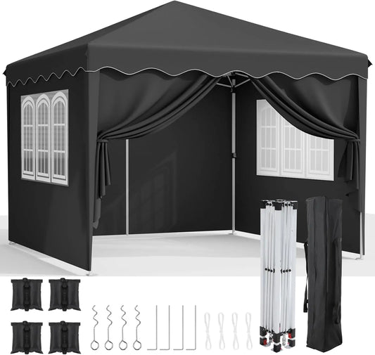 Partytent - Tent - Partytent Opvouwbaar - Pop up Tent - Pop-Up Partytent met Zijwanden - 3x3m - Verstelbare Hoogte, Ramen & Wieltas - Zwart