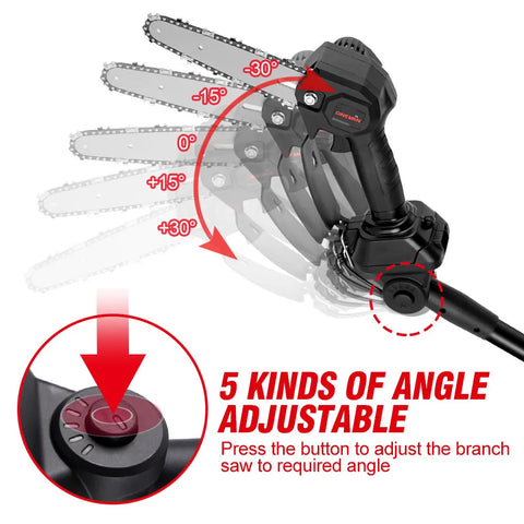 Elektrische stokzaag - 6 inch - 40000 RPM -  18V Batterij - 3500W - UniversalHedgePole - Heggenschaar op steel - Zwart - QUORE