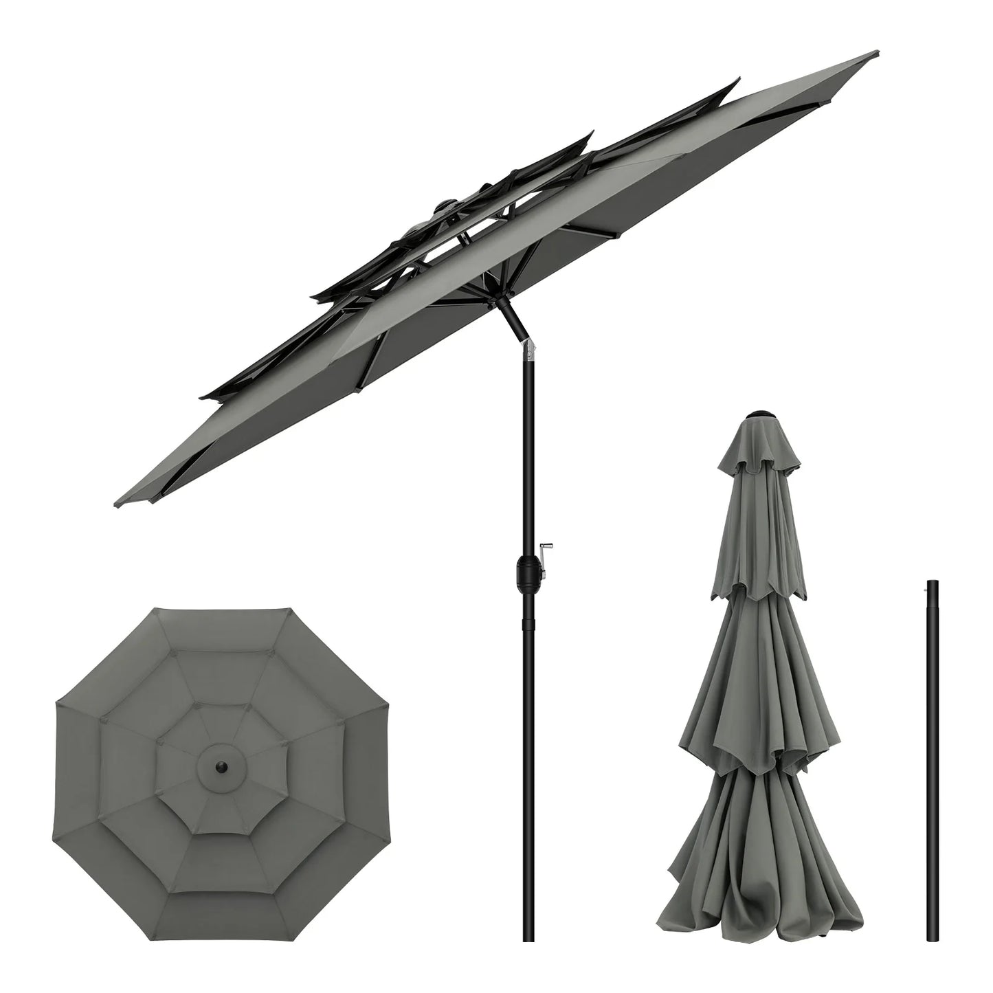Parasol - Tuinparasol - Strandparasol - Zweefparasol - Balkon Parasol - Grote Parasol 292cm - met UV-bescherming, Kantelbaar en met 3 Ventilatieopeningen - Donkergrijs