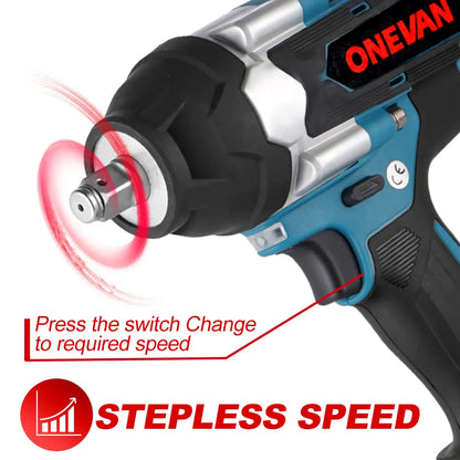 ONEVAN 1800N.M Torque Brushless Elektrische Slagschroevendraaier - 1/2 Inch Accu-Impactmoersleutel met 2 Batterijen - 18V Draadloze Power Tool - QUORE
