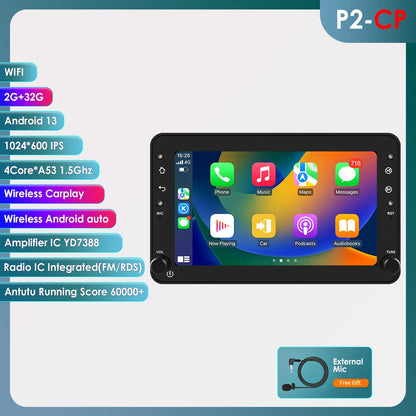 Autoradio – Autoradio Multimedia – Auto Stereo – 2-DIN Radio – 7" Touchscreen – Android 13 Besturingssysteem – 4G Connectiviteit – GPS Navigatie