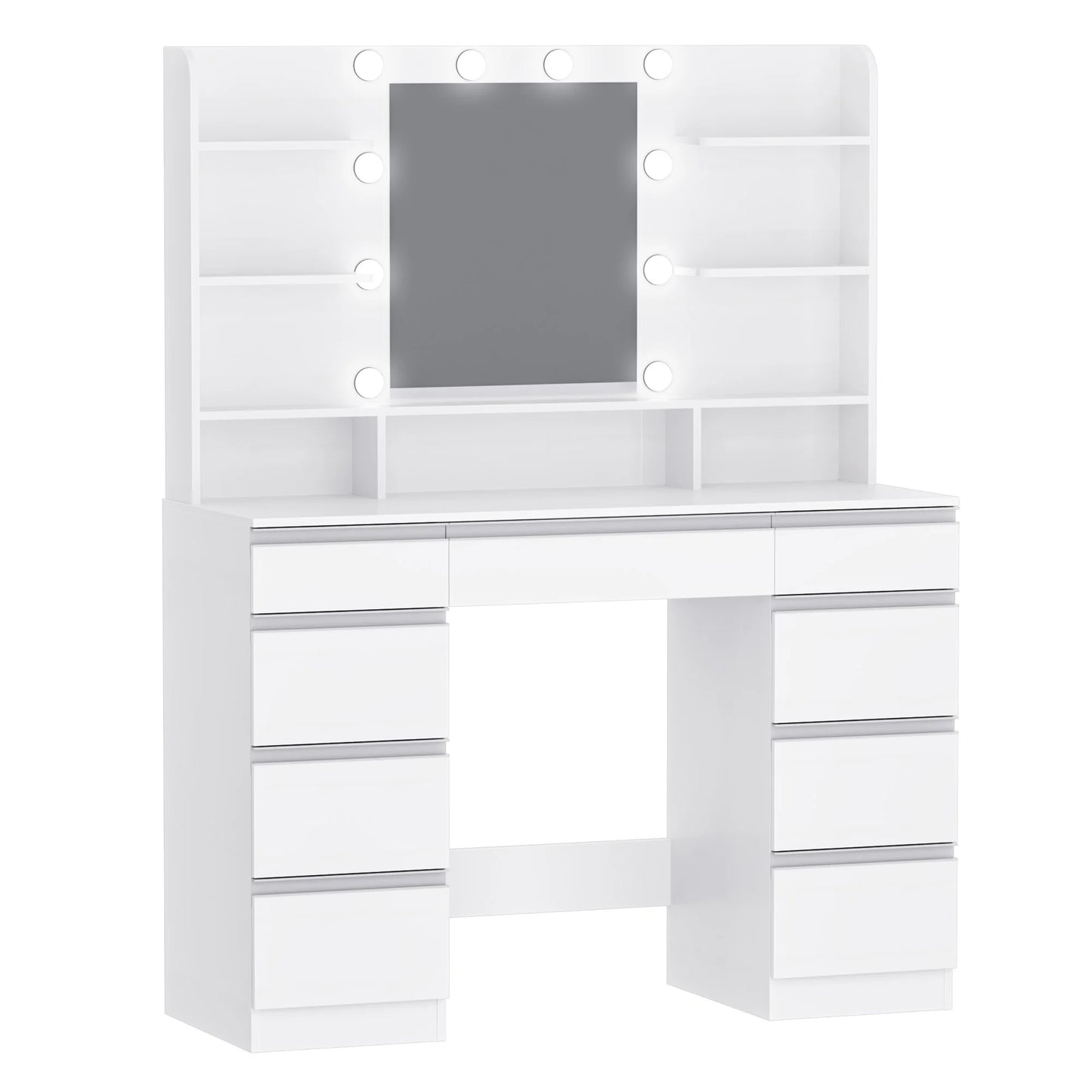 Kaptafel – Make-Up Tafel – Visagie Spiegel – Beauty Table – Met Dimbare LED-Verlichting – 9 Lades - QUORE