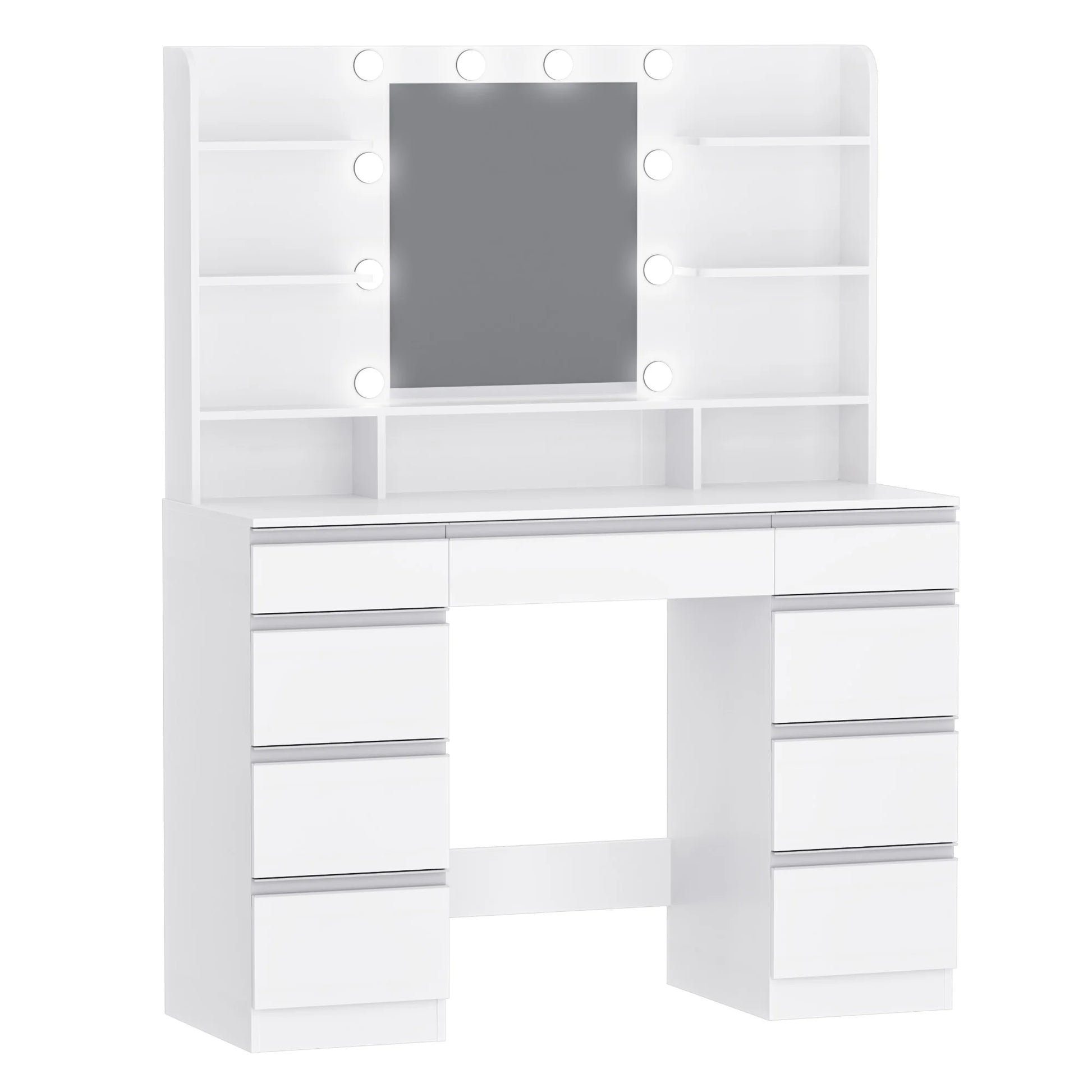 Kaptafel – Make-Up Tafel – Visagie Spiegel – Beauty Table – Met Dimbare LED-Verlichting – 9 Lades - QUORE