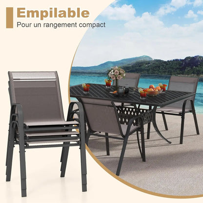 4-delige stapelbare tuinstoelenset met armleuningen – metalen frame – textilene – balkonstoelen – grijs – 150 kg draagvermogen