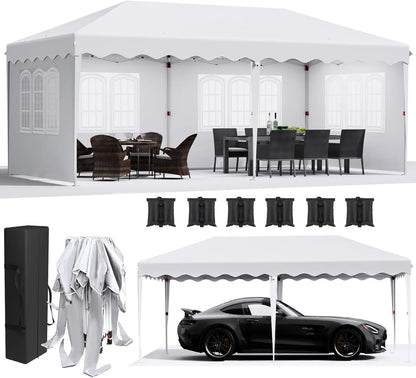 Partytent – Pop-Up Tuinfeesttent – Tuinoverkapping – Schaduwtent – Markttent – Waterdicht 420D Oxford – Verstelbare Hoogte - 3x6m - Wit