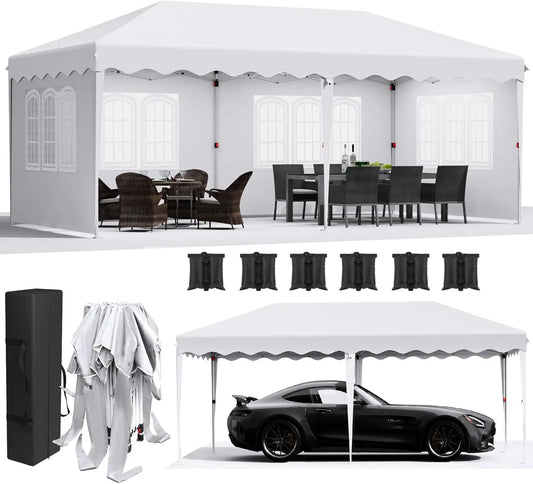 Partytent – Pop-Up Tuinfeesttent – Tuinoverkapping – Schaduwtent – Markttent – Waterdicht 420D Oxford – Verstelbare Hoogte - 3x6m - Wit