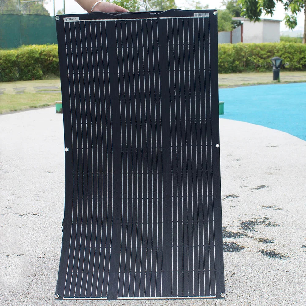 Zonnepaneel - Zonnepanelen - Zonnepanelen met stekker - Zonnepaneel camper - Zonnepanelen plat dak - 200W - Hoogwaardige ETFE Flexibele Zonnepaneel Monokristallijn Kit voor 12V Acculader - Off-Grid Power Camping