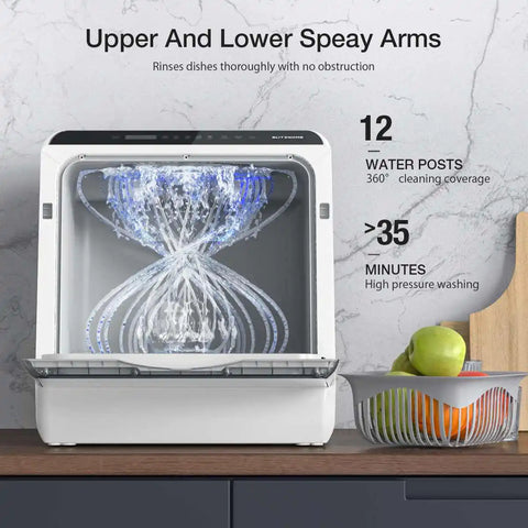 Vaatwasser - Vrijstaand - Slimme tafel-vaatwasser - Bestekmandje - voor thuiskeuken - Draagbaar - Aanrecht - Automatische vaatwasser - 500W - 110V - Wit