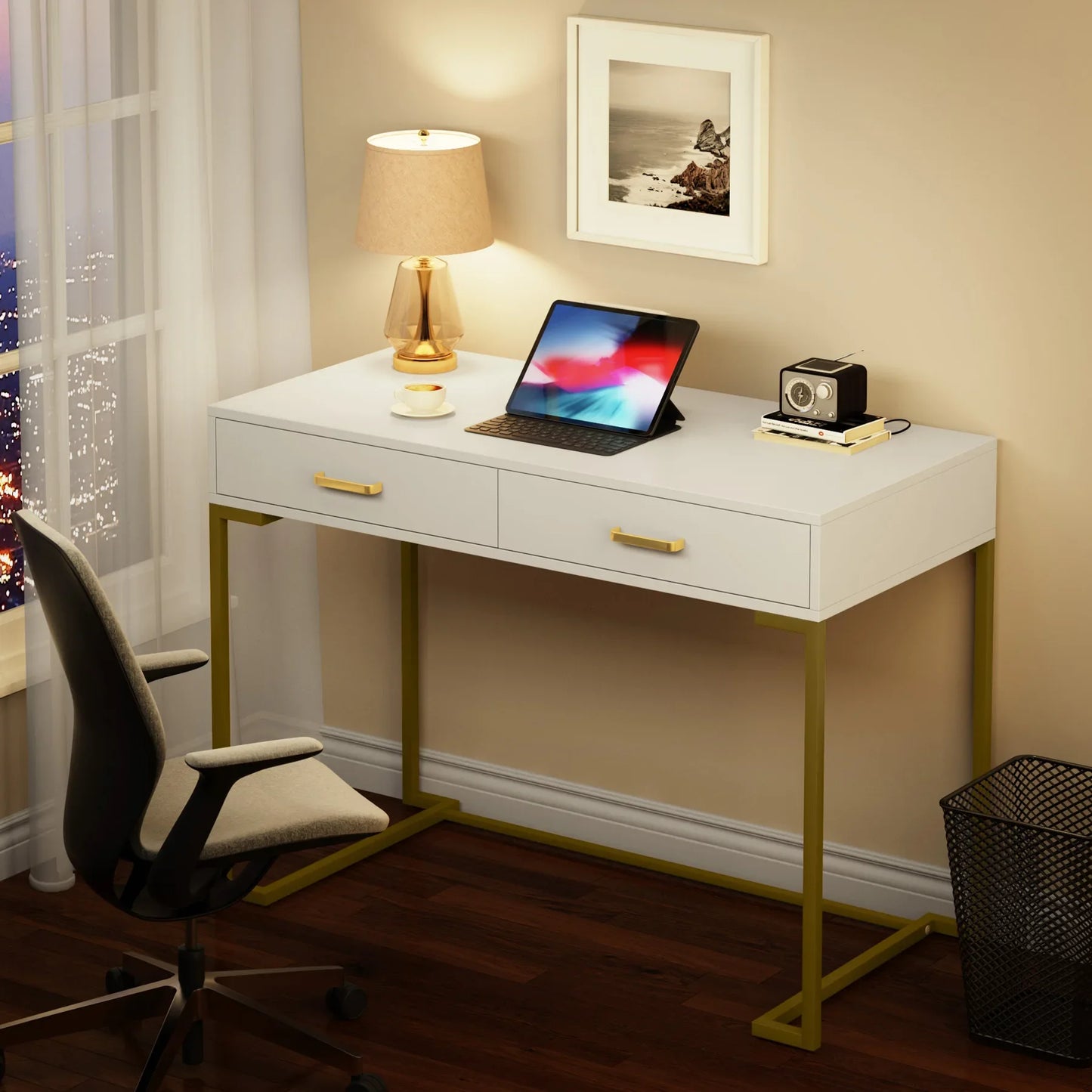 Bureau – Compact Bureau – Schrijftafel – Werkplek – Laptoptafel – 2 Lades – MDF Tafelblad