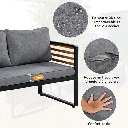 Tuinbankstel – Tuinmeubelset – Buitenbank – Loungeset – Verzinkt Stalen Frame – Acaciahouten Tafelblad – Comfortabele 7 Cm Kussens - Grijs