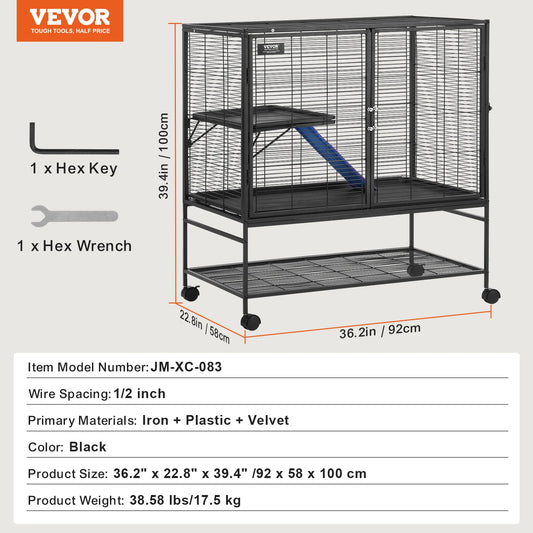 Vevor - Hamster - Hamsterkooi - Hamsterhuis - 36x24x39inch - 64.6” Rolling Metal Ferret Cage Large 4-Tier Critter Nation Cage - voor Huisdier Ratten Hamster Guinea Chinchilla - QUORE