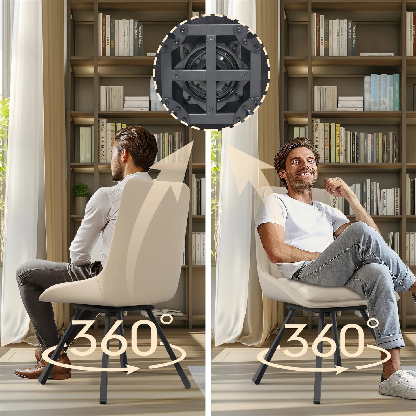 Eetkamerstoelen – Draaistoelen – Stoelen Met Hoge Rugleuning – Moderne Eetkamerstoelen – 360° Draaibaar – Synthetisch Lederen Bekleding – Eucalyptus Houten Frame
