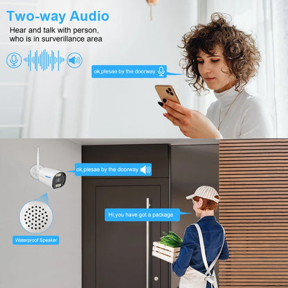 Beveiligingscamerasysteem - Draadloos - 3MP -  8CH NVR en 10.1” LCD - Openlucht- IP66 Waterdichte - Wifi - Bewakingscamera - Beveiligingscamera - Full Color Nachtzicht en Gezichtsdetectie - Zonder Harde Schijf - 4 Stuks - Wit - QUORE
