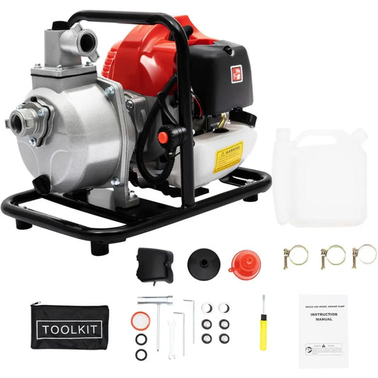 Benzine Wateroverdrachtpomp - Waterpomp - Vijverpomp - Pomp - Tuinpomp - 1-Inch - 2-Takt 1.7PK Motor, 6500RPM, Luchtgekoeld & Hoge Druk