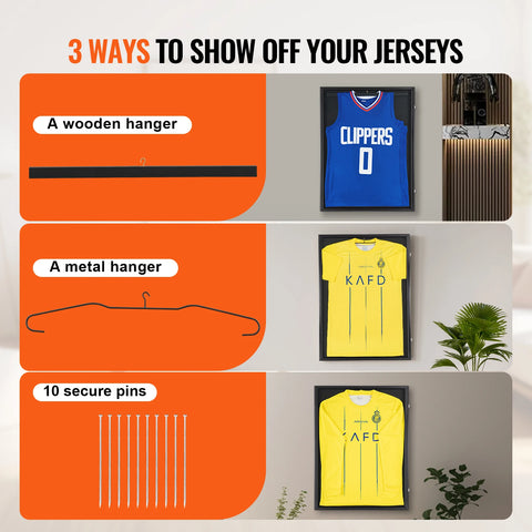 Vevor - Display Frame - Display Frame Organizer - Large Lockable Sports Shadow Box - 98% UV Protection PC Glass and Hangers