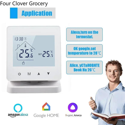Smart WiFi Thermostaat – Draadloze Aan/Uit Thermostaat voor CV-Ketel – Met App-bediening – Slimme Temperatuurregeling – Wit – Werkt via WiFi