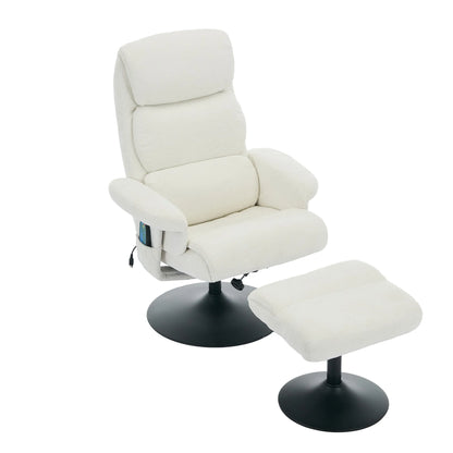 Massagestoel – Relaxfauteuil – TV-stoel – Massagefauteuil – Massagekussen – 5-Punts Massage – Elektrische Verwarming – 360° Draaibaar – Chenille Stof – Verstelbare Rugleuning 140° – Inclusief Voetenbank