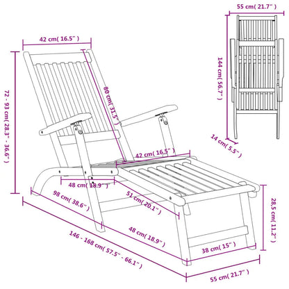 Tuinset – Loungestoel – Tuinmeubel – Lounge Set – Verstelbare Rugleuning – Massief Acaciahout – Opvouwbaar Ontwerp - 55 x 146-168 x 72-93 cm - Houtkleur