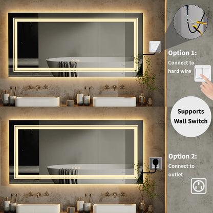 Badkamerspiegel - met LED - Spiegel - Smart Spiegel - Badkamerspiegel met Verlichting - Anti-fog - Dimbaar - Backlit + Front Lit - Slimme Touchknop - Wandmontage - Energiezuinig - 120 x 60 cm