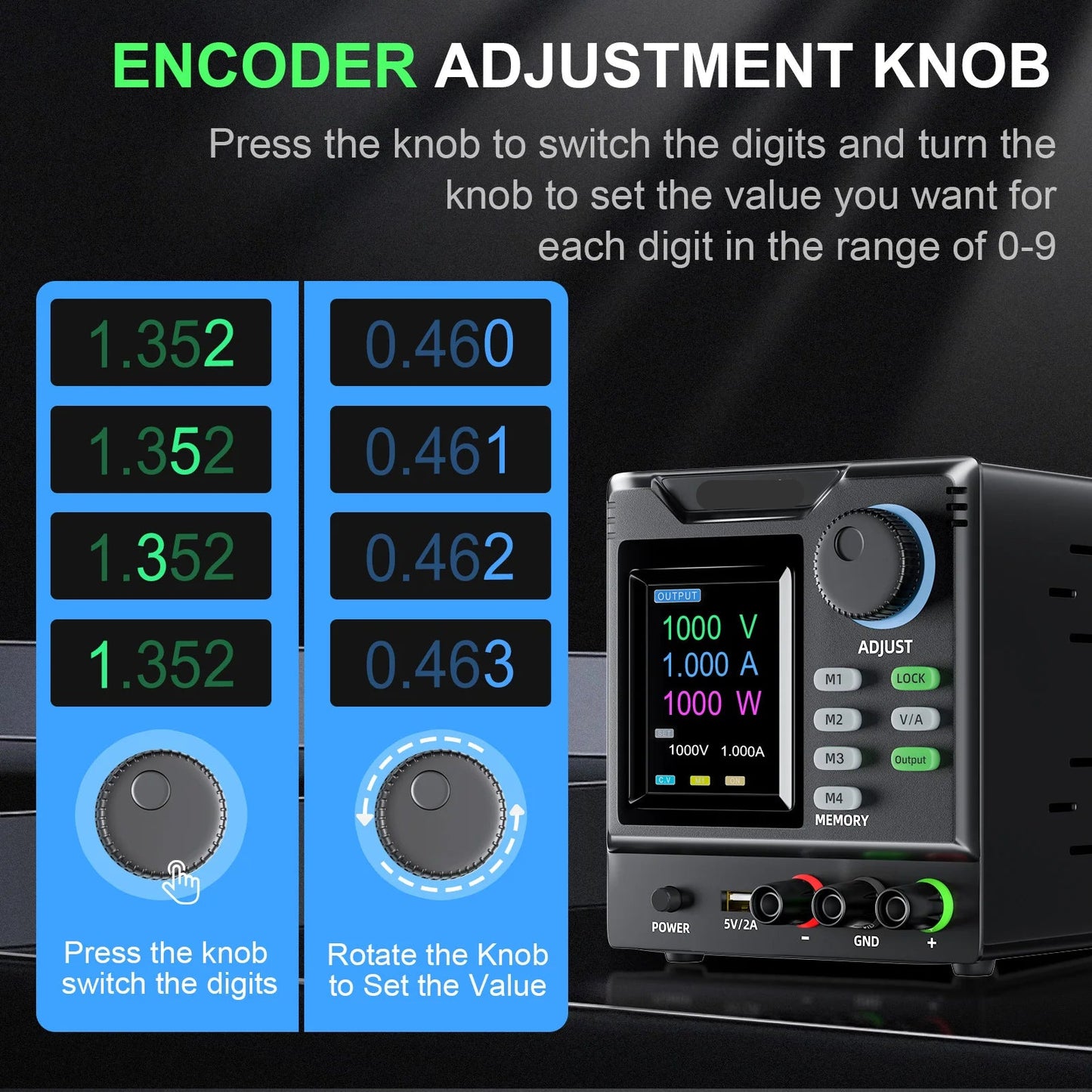 Lab Voeding - DC Bench Voeding - Regelbare Voeding - Voeding - DC Voedingsmodule - 1000V -  Programmeerbare Lab Bench Voeding – Spanning Regelaar Schakelaar – Functie Generator - 60V 5A 300W - met Software Control - Zwart