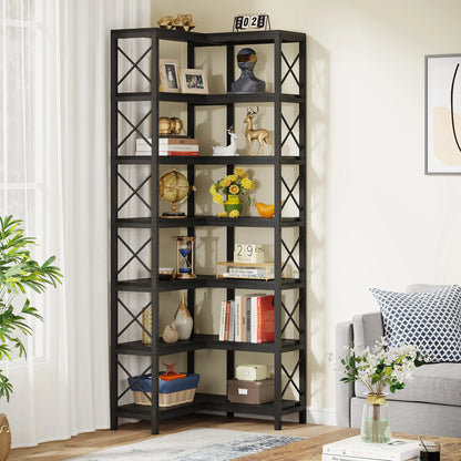 Hoeksalonkast – Hoekkast – Boekenrek – Opbergkast – 7-Laags Metalen Frame – 60 Cm Breedte – Verstelbare Pootjes