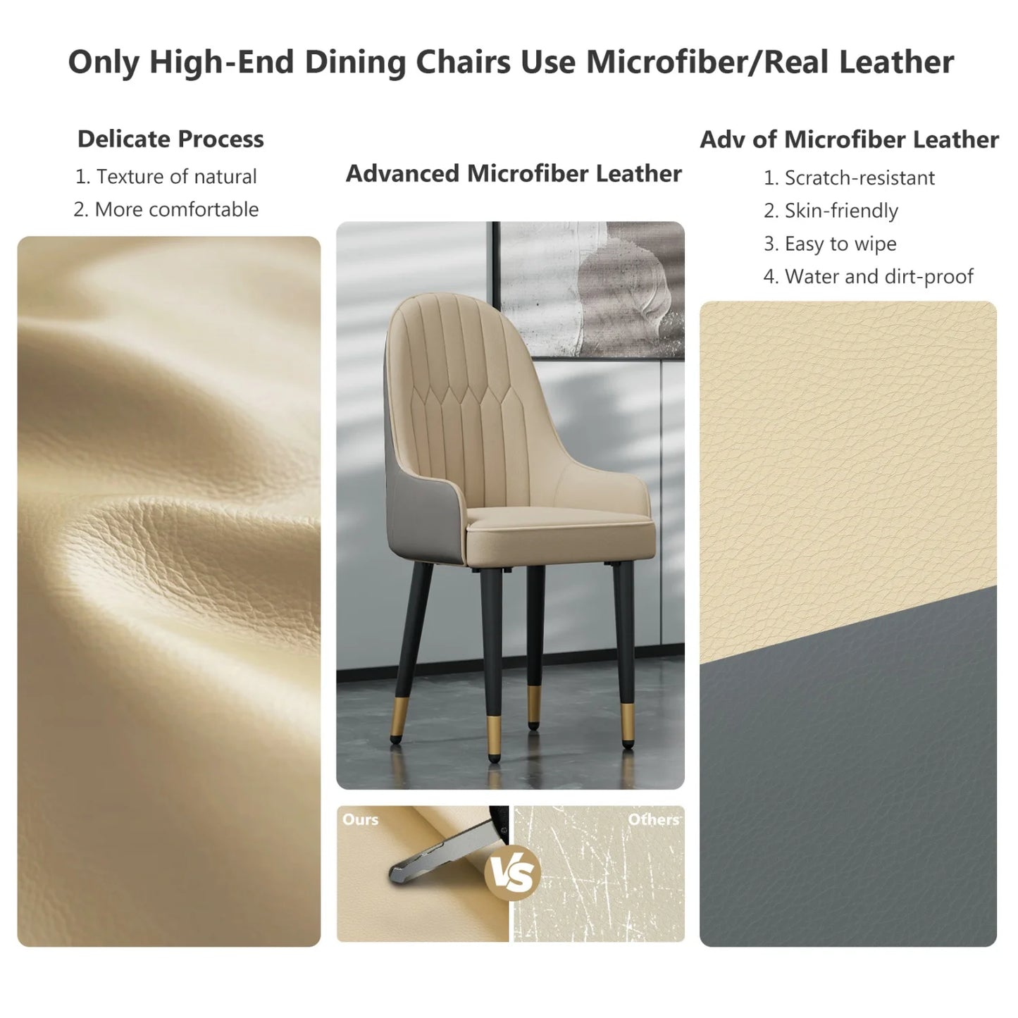 Eetkamerstoelen – Stoelen – Kuipstoelen – Keukenstoelen – Design Stoelen – Set van 2 – Kunstleer Bekleding – Stabiel Metalen Frame – Off-white