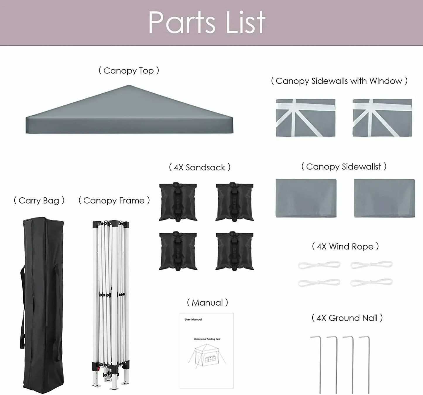 Partytent - Paviljoen - Partytent 3x3 - Tent - Partytent Opvouwbaar - Met 4 Zijpanelen, Zonwering & Stevige Constructie - Donkergrijs
