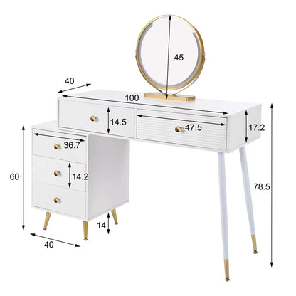 Kaptafel – Make-uptafel – Beautykast – Schminktisch – LED-Verlichting Met Drie Lichtstanden – Verstelbare Zijkasten - QUORE