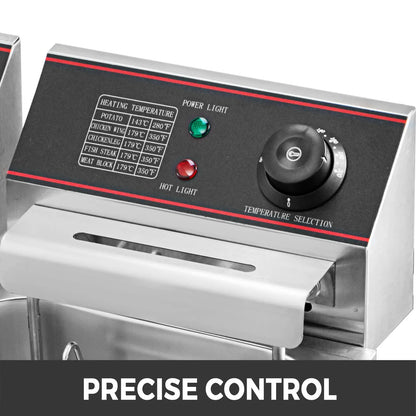 VEVOR 12L 5000W Electric Deep Fryers Dual Tanks with Dual Basket & Lid Double Deep Fat Fryer Adjustable Temperature Control