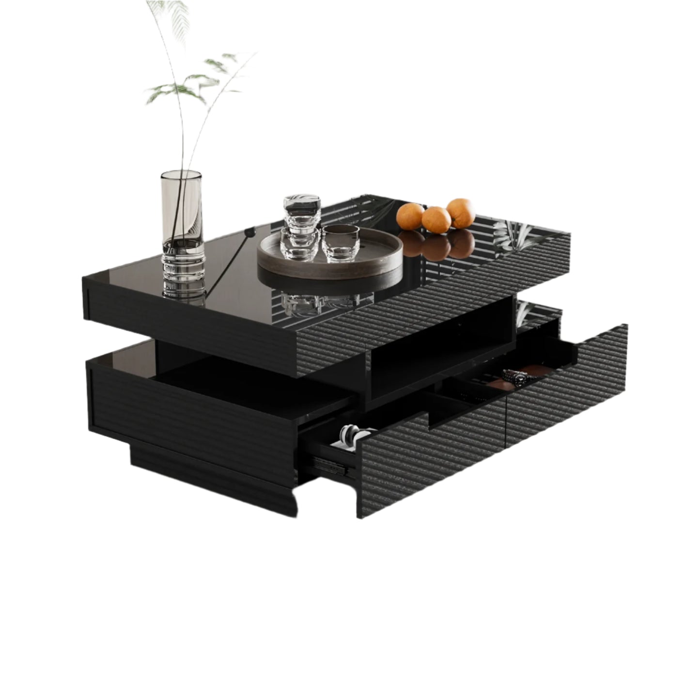 Salontafel – Koffietafel – Woonkamertafel – Opbergtafel – LED-Verlichting – 80 X 50 X 36 Cm – Vier Lades - Zwart - QUORE