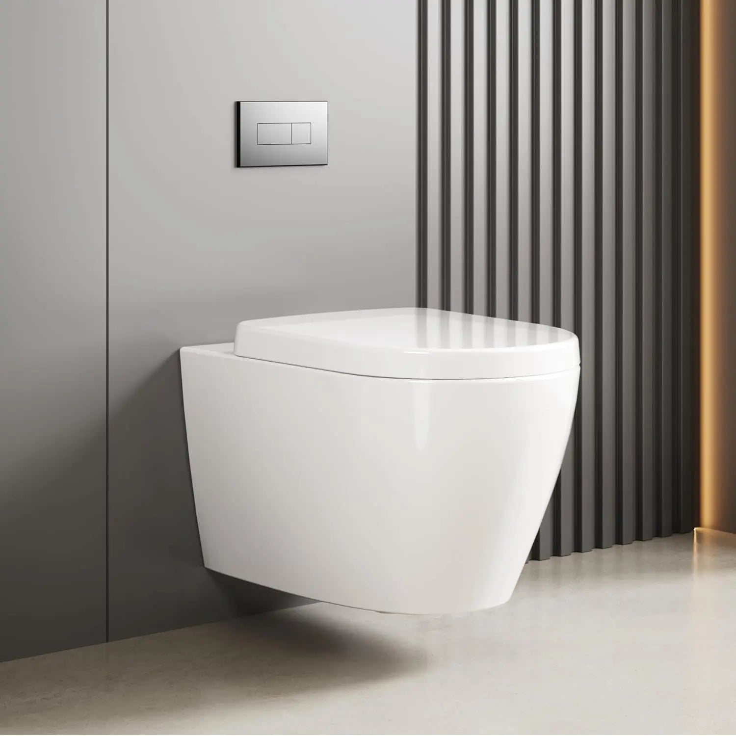 Wandtoilet – Hangend Toilet – Randloos Toilet – Toilet Zonder Rand – Keramisch Toilet – Ultra-Dunne Deksel – Soft-Close Sluiting – Waterbesparende Spoeling - QUORE